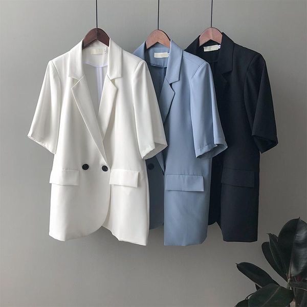 women white single breasted korean fashion black notched office lady blazer coats 2021 spring arrival short sleeve women's suits & blaz, White;black
women white single breasted korean fashion black notched office lady blazer coats 2021 spring arrival short sleeve women's suits & blaz, White;black
