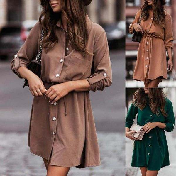 casual dresses shirt dress solid color single-breasted autumn 3/4 sleeve drawstring waist tied for office, Black;gray
casual dresses shirt dress solid color single-breasted autumn 3/4 sleeve drawstring waist tied for office, Black;gray