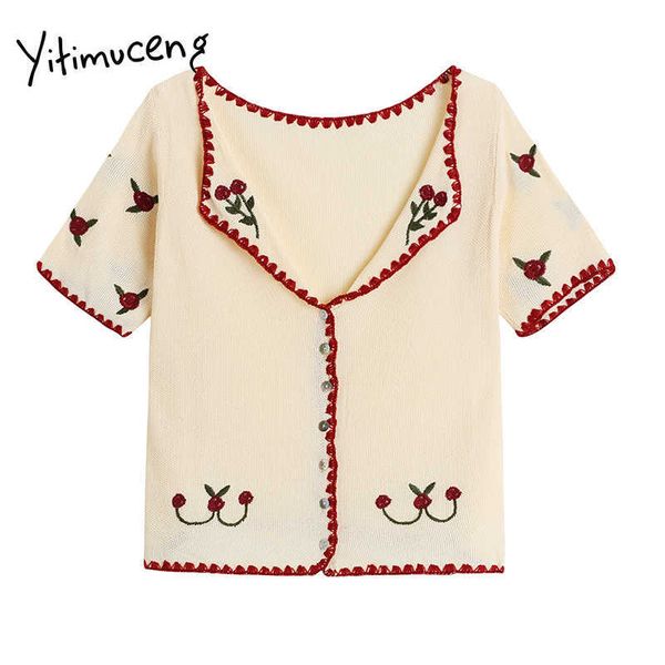 yitimuceng vintage t shirts woman embroidery knitted short sleeve skinny v-neck harajuku summer fashion tshirts 210601, White
yitimuceng vintage t shirts woman embroidery knitted short sleeve skinny v-neck harajuku summer fashion tshirts 210601, White