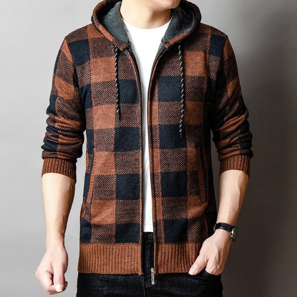 men's sweaters hooded cardigan men autumn winter velvet warm knitted zipper sweater coats man casual plaid jackets y339, White;black
men's sweaters hooded cardigan men autumn winter velvet warm knitted zipper sweater coats man casual plaid jackets y339, White;black