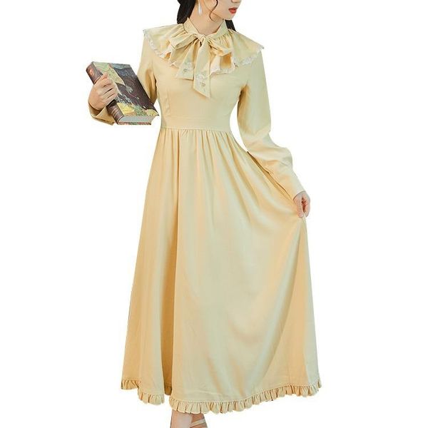 casual dresses cottage style mori girl lace-up literary slim waist yellow dress for women boho long maxi sweet robe longue, Black;gray
casual dresses cottage style mori girl lace-up literary slim waist yellow dress for women boho long maxi sweet robe longue, Black;gray