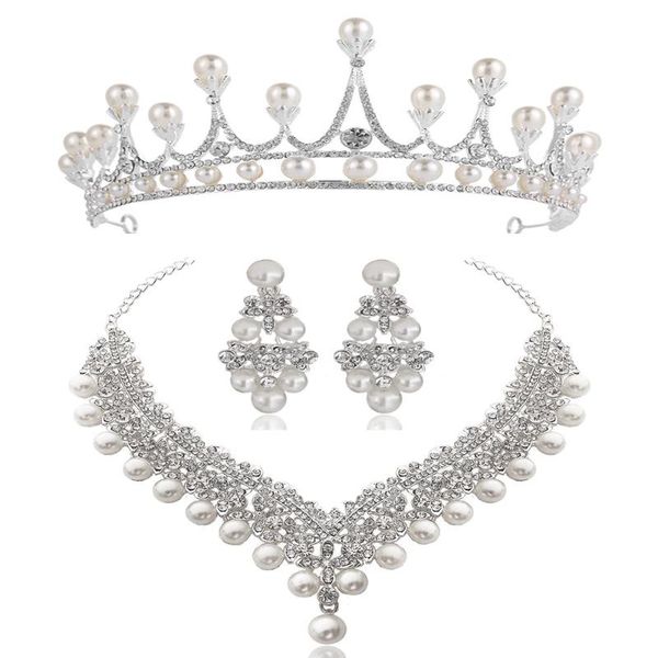 wedding jewelry sets crystal pearl necklace earrings crown 3 piece set korean fashion sweet princess dinner accessories birthday gift, Slivery;golden
wedding jewelry sets crystal pearl necklace earrings crown 3 piece set korean fashion sweet princess dinner accessories birthday gift, Slivery;golden