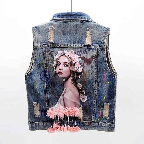 jacket spring summer fashion slim short denim women waistcoat sleeveless jacket sequins applique flowers frayed jeans vest female, Black;brown 
jacket spring summer fashion slim short denim women waistcoat sleeveless jacket sequins applique flowers frayed jeans vest female, Black;brown