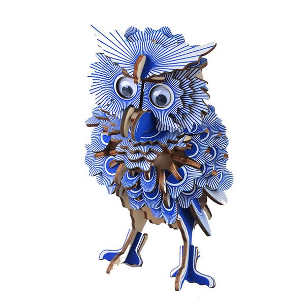 1Pcs 3D Wooden Owl Puzzle Handmade Handicraft Nice Children Gift DIY Funny Animal Modeling Toys
