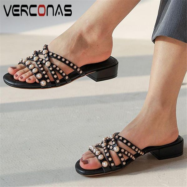 dress shoes verconas women genuine leather pearl arrival thick heel slippers round toe high-end sandals heels woman, Black
dress shoes verconas women genuine leather pearl arrival thick heel slippers round toe high-end sandals heels woman, Black