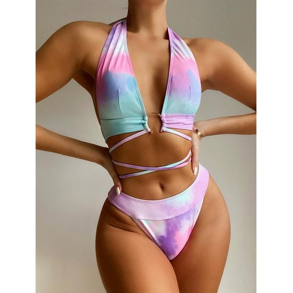 women's swimwear deep v-neck tie dye swimsuit halter two pieces sets push up bandage bikinis high waist bathing suit summer, White;black
women's swimwear deep v-neck tie dye swimsuit halter two pieces sets push up bandage bikinis high waist bathing suit summer, White;black