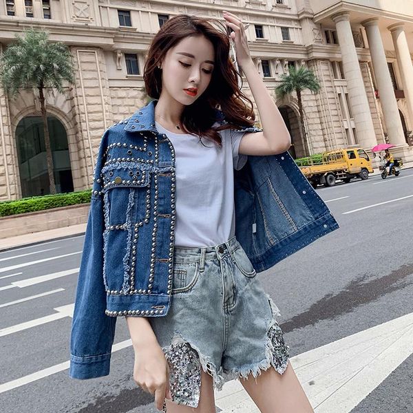 women's jackets fashion heavy work beaded loose casual denim jacket, Black;brown
women's jackets fashion heavy work beaded loose casual denim jacket, Black;brown