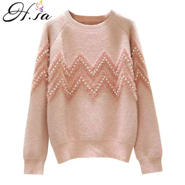 women sweaters oneck pearl beading loose sweater pink mohair full jumpers spring casual outerwear 210430, White;black
women sweaters oneck pearl beading loose sweater pink mohair full jumpers spring casual outerwear 210430, White;black