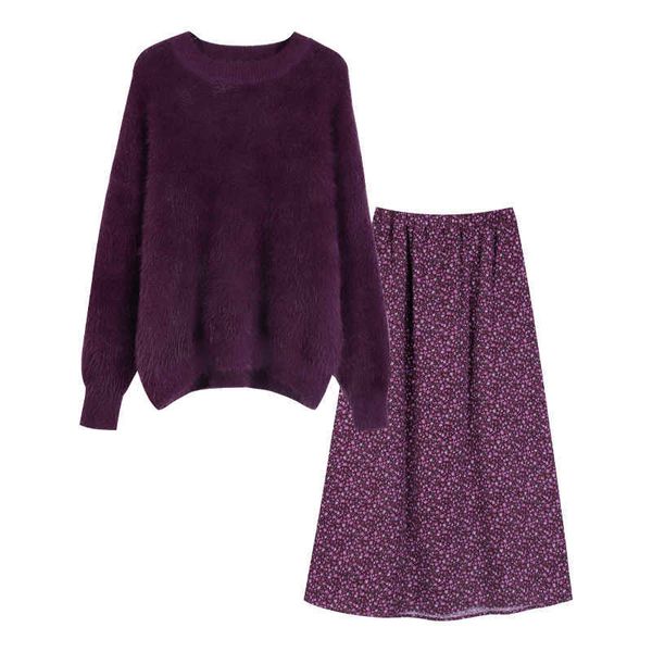 perhaps u autumn two piece set purple mohair sweater o neck long sleeve empire floral skirt korean t0287 210529, White
perhaps u autumn two piece set purple mohair sweater o neck long sleeve empire floral skirt korean t0287 210529, White