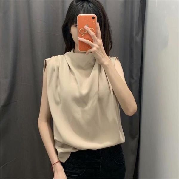 summer women's loose pleated decorative shirt sleeveless stand collar blouses & shirts, White
summer women's loose pleated decorative shirt sleeveless stand collar blouses & shirts, White