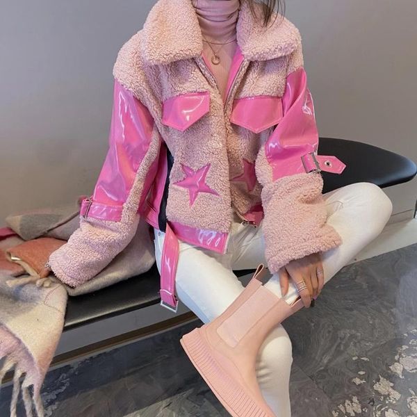 women's fur & faux 2021 winter cashmere coat patent leather bright pink jacket for women warm lapel short autumn girl outer, Black
women's fur & faux 2021 winter cashmere coat patent leather bright pink jacket for women warm lapel short autumn girl outer, Black