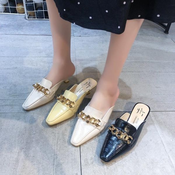 slippers wohdhe 2021 summer leather metal decoration mid-heeled sandals pointed toe women fashion solid color, Black
slippers wohdhe 2021 summer leather metal decoration mid-heeled sandals pointed toe women fashion solid color, Black
