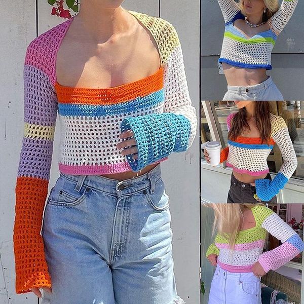 women's t-shirt women 2021 long sleeve crop knit patchwork y2k autumn hollow out 90s casual t shirts fashion vintage, White
women's t-shirt women 2021 long sleeve crop knit patchwork y2k autumn hollow out 90s casual t shirts fashion vintage, White