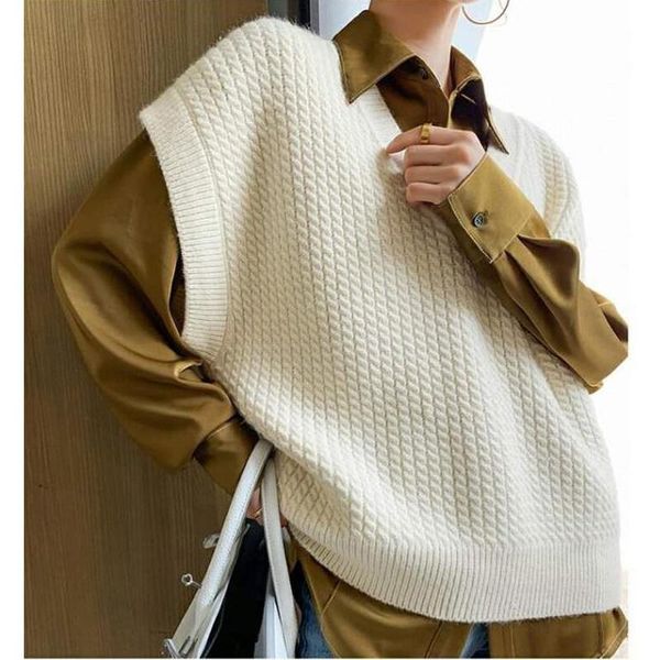 women's sweaters 2021 autumn winter women pullovers sleeveless vest knitting vintage oversize wild knitwear cl474, White;black
women's sweaters 2021 autumn winter women pullovers sleeveless vest knitting vintage oversize wild knitwear cl474, White;black