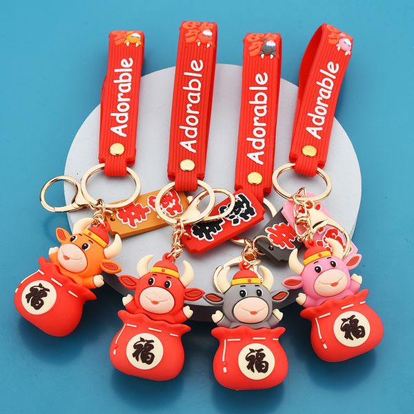 2021 fashion keychain purse, blessing bag, calf year of the ox ring, zodiac mascot, key chain, pendant, small gift, Silver
2021 fashion keychain purse, blessing bag, calf year of the ox ring, zodiac mascot, key chain, pendant, small gift, Silver