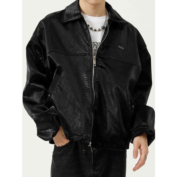 men's leather & faux autumn serpentine pu jacket men streetwear vintage loose casual zipper male korean chic fashion coat outerwear n3h, Black
men's leather & faux autumn serpentine pu jacket men streetwear vintage loose casual zipper male korean chic fashion coat outerwear n3h, Black