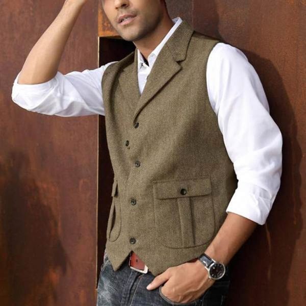 men's vests 5 button herringbone tweed tailored collar suit vest 2 pockets casual victorian style, Black;white
men's vests 5 button herringbone tweed tailored collar suit vest 2 pockets casual victorian style, Black;white