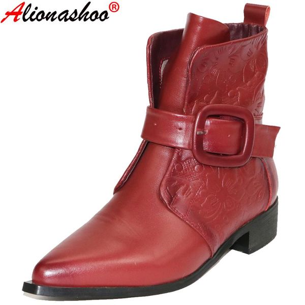 boots aliona shoo 2021 square middle heel women pumps autumn winter casual buckle ankle cow leather pointed toe ladies shoes, Black
boots aliona shoo 2021 square middle heel women pumps autumn winter casual buckle ankle cow leather pointed toe ladies shoes, Black