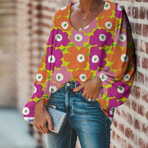 large size loose colorful womens shirts flower printing casual long sleeve v neck women clothes chemise longue femme, White
large size loose colorful womens shirts flower printing casual long sleeve v neck women clothes chemise longue femme, White