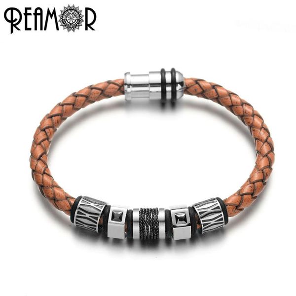 charm bracelets reamor vintage brown genuine leather braided men 316l stainless steel beads bracelet 17-21cm bangles for male jewelry, Golden;silver
charm bracelets reamor vintage brown genuine leather braided men 316l stainless steel beads bracelet 17-21cm bangles for male jewelry, Golden;silver