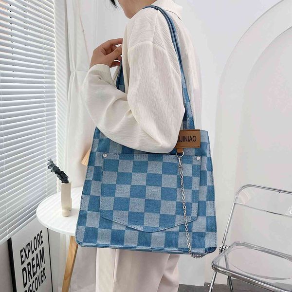 chessboard denim canvas high capacity bag 2021 new check one shoulder portable leisure net red tote bag
chessboard denim canvas high capacity bag 2021 new check one shoulder portable leisure net red tote bag