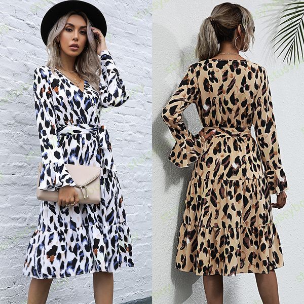 woman autumn elegant casual dress ladies waisted dresses with belted women bell sleeves leopard printed skirt s-xl, Black;gray
woman autumn elegant casual dress ladies waisted dresses with belted women bell sleeves leopard printed skirt s-xl, Black;gray