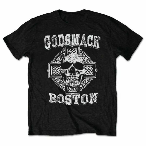 godsmack boston skull licensed men t-shirt, White;black