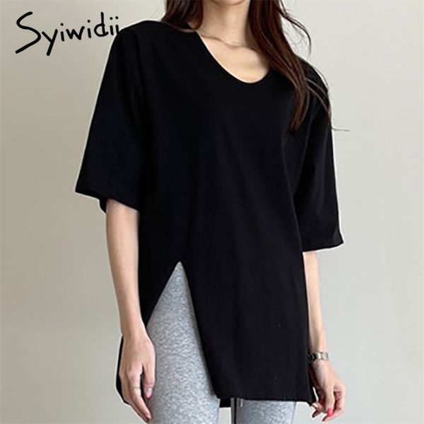 side split t-shirts women short sleeve casual o-neck white clothes summer cotton korean fashion shirts 210607
side split t-shirts women short sleeve casual o-neck white clothes summer cotton korean fashion shirts 210607