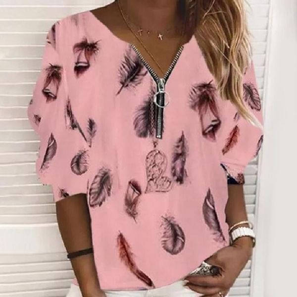 women's t-shirt 2021 t shirts fashion long sleeve zipper v-neck autumn clothing feather print loose street casual tshirt ladies, White
women's t-shirt 2021 t shirts fashion long sleeve zipper v-neck autumn clothing feather print loose street casual tshirt ladies, White