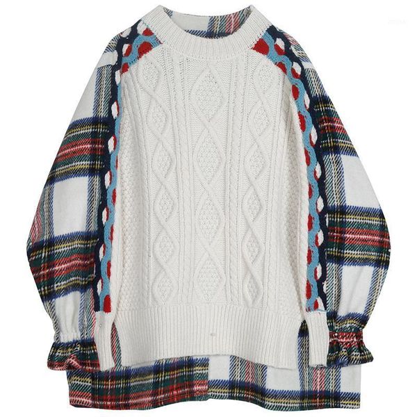 plaid big size knitting sweater loose fit round neck long sleeve women pullovers fashion autumn winter 2021 f2555 women's sweaters, White;black
plaid big size knitting sweater loose fit round neck long sleeve women pullovers fashion autumn winter 2021 f2555 women's sweaters, White;black