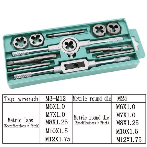 12pcs tap dies set nc screw thread plugs taps carbon steel hand tools