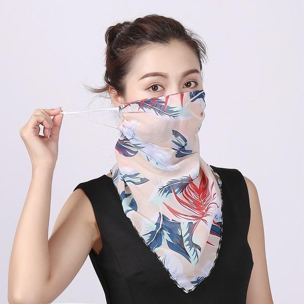 

scarves protective reusable women earloop chiffon cycling scarf veil neck cover floral print sunscreen face, Blue;gray