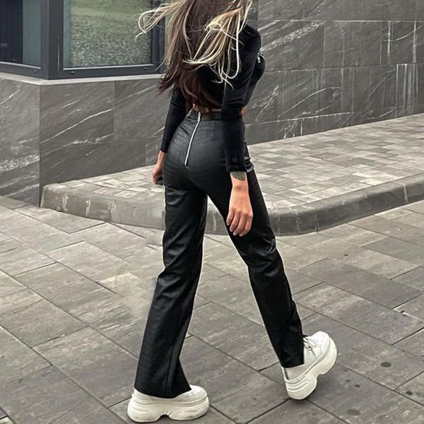 women's pants & capris 2022 fashion women simple style slit ladies black solid color high waist leather trousers with zipper closure, Black;white
women's pants & capris 2022 fashion women simple style slit ladies black solid color high waist leather trousers with zipper closure, Black;white