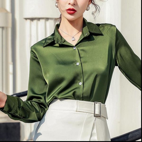 womens shirt spring elegant women blouse single breasted lapel solid loose satin green shirts female casual wild office lady, White
womens shirt spring elegant women blouse single breasted lapel solid loose satin green shirts female casual wild office lady, White