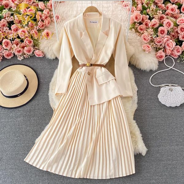 casual dresses fashion elegant lapel belt fake two-piece pleated dress women long vintage blazer autumn ladies sleeve mid, Black;gray
casual dresses fashion elegant lapel belt fake two-piece pleated dress women long vintage blazer autumn ladies sleeve mid, Black;gray