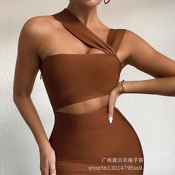 women hollow out dress sleeveless high waist solid color mini brown one-shoulder casual dresses, Black;gray
women hollow out dress sleeveless high waist solid color mini brown one-shoulder casual dresses, Black;gray
