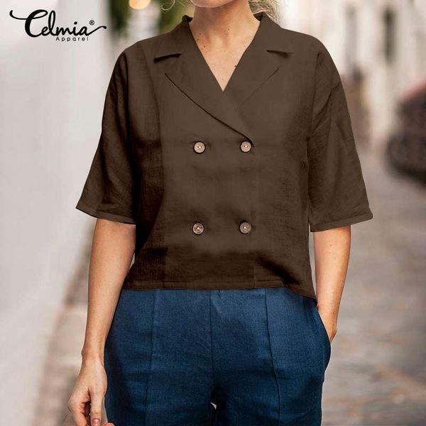 women's blouses & shirts 5xl celmia women retro short sleeve fashion 2021 summer lapel buttons casual loose work tunic plus size mujer, White
women's blouses & shirts 5xl celmia women retro short sleeve fashion 2021 summer lapel buttons casual loose work tunic plus size mujer, White