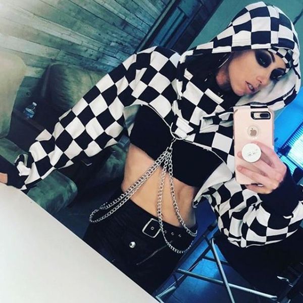 women's hoodies & sweatshirts nclagen checkboard plaid gothic crop long sleeve punk style women hooded pullovers chains street fashion, Black
women's hoodies & sweatshirts nclagen checkboard plaid gothic crop long sleeve punk style women hooded pullovers chains street fashion, Black