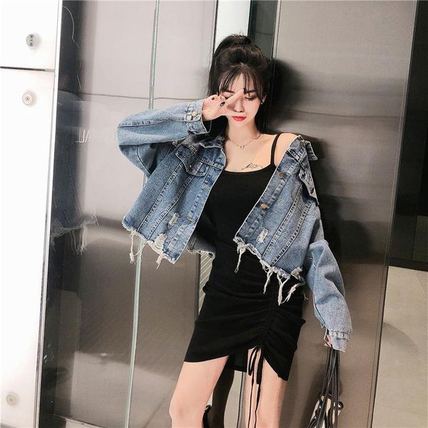 women's jackets hand-worn short denim jacket + skinny sling skirt, Black;brown
women's jackets hand-worn short denim jacket + skinny sling skirt, Black;brown