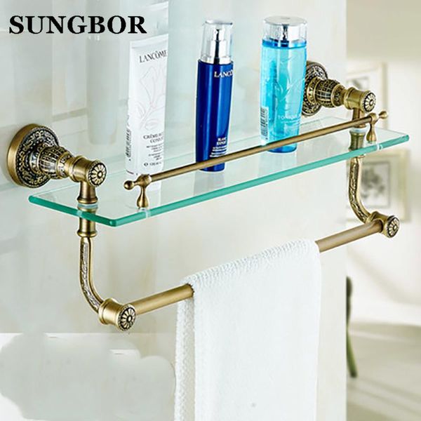 bathroom shelves antique brass single-tier glass storage rack wall mount shelf with towel bar sl-5913f
bathroom shelves antique brass single-tier glass storage rack wall mount shelf with towel bar sl-5913f