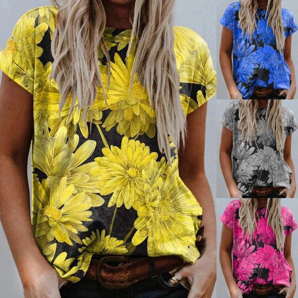 women's t-shirt 2021 summer chrysanthemum print round neck short sleeve casual comfortable loose yellow top, White
women's t-shirt 2021 summer chrysanthemum print round neck short sleeve casual comfortable loose yellow top, White
