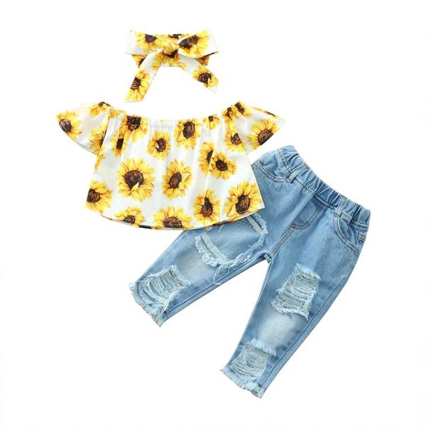 clothing sets 3pcs summer toddler kids baby girls clothes off shoulder sunflowers shirt + hole denim pants headband outfits 1-4 y1, White
clothing sets 3pcs summer toddler kids baby girls clothes off shoulder sunflowers shirt + hole denim pants headband outfits 1-4 y1, White