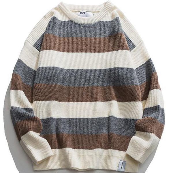 men's sweaters men vintage stripe sweater japanese hip hop harajuku couples pullover knitwear loose fashion casual 2021 winter, White;black
men's sweaters men vintage stripe sweater japanese hip hop harajuku couples pullover knitwear loose fashion casual 2021 winter, White;black