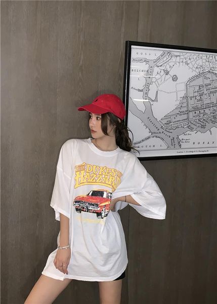 women's t-shirt 2021 spring and summer trend personality car old pattern round neck casual short-sleeved women, White
women's t-shirt 2021 spring and summer trend personality car old pattern round neck casual short-sleeved women, White