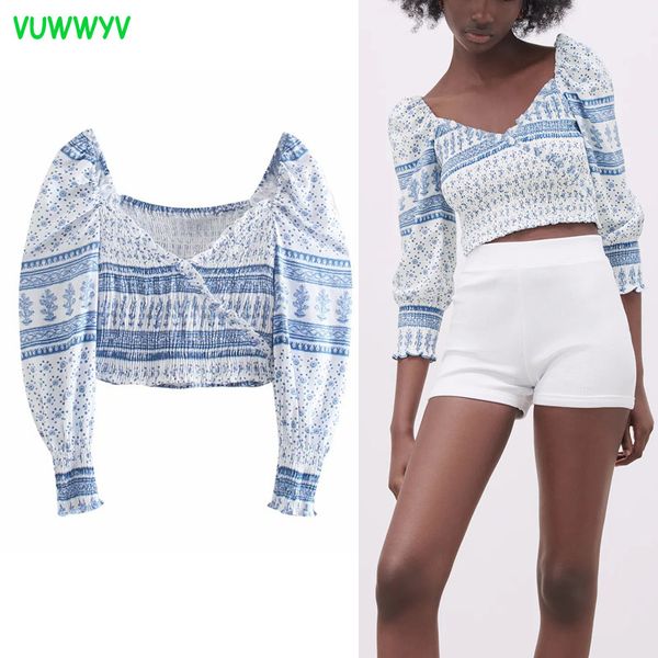 vuwwyv women white blue print crop woman blouses summer long sleeve pleated ladies tunics female shirt 210430
vuwwyv women white blue print crop woman blouses summer long sleeve pleated ladies tunics female shirt 210430