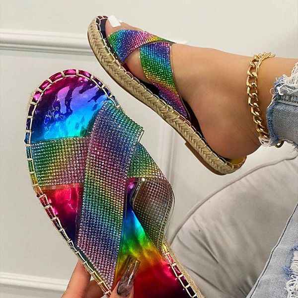 slippers 2021 women rainbow crystal female summer rhinstone colorful cross tied slides ladies casual flat plus size, Black
slippers 2021 women rainbow crystal female summer rhinstone colorful cross tied slides ladies casual flat plus size, Black
