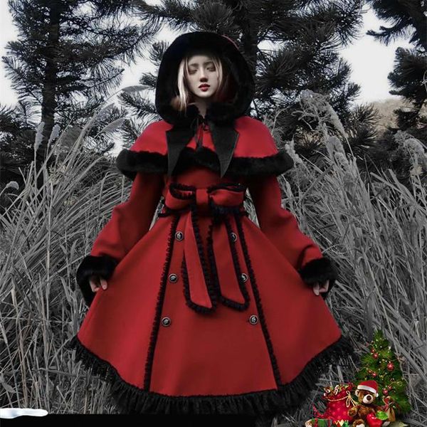women's wool & blends original christmas red gothic women hooded a line bow tie sashes double breasted cloak long woolen coat, Black
women's wool & blends original christmas red gothic women hooded a line bow tie sashes double breasted cloak long woolen coat, Black