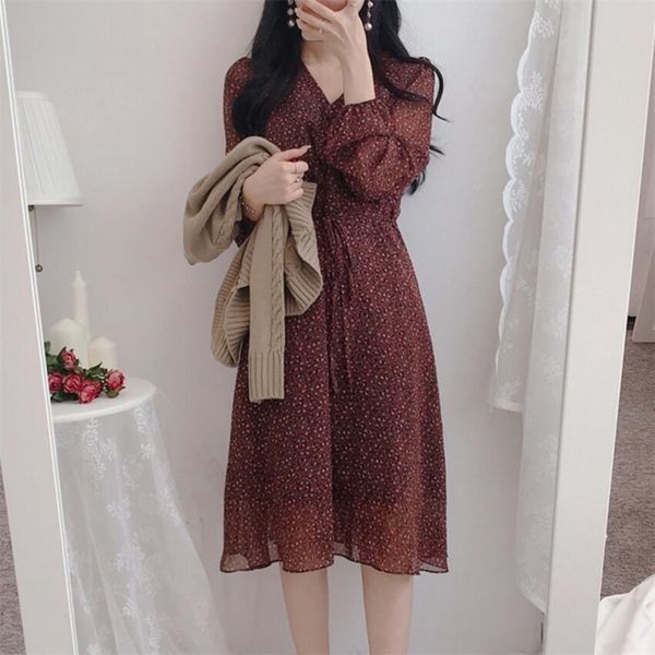 2021 korean new v-neck long sleeve floral dress sweet medium long sleeve chiffon dress autumn, Black;gray
2021 korean new v-neck long sleeve floral dress sweet medium long sleeve chiffon dress autumn, Black;gray