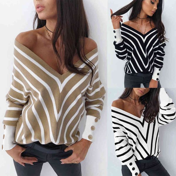 fashion sweater off shoulder striped v-neck t-shirt loose long sleeve base coat women's autumn winter top, White;black
fashion sweater off shoulder striped v-neck t-shirt loose long sleeve base coat women's autumn winter top, White;black
