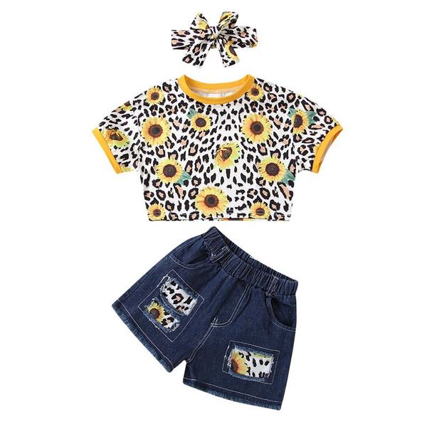 2-7 years toddler girls 3pcs outfits sunflower t-shirt leopard print frayed raw hem ripped jeans bowknot headband set clothing sets, White
2-7 years toddler girls 3pcs outfits sunflower t-shirt leopard print frayed raw hem ripped jeans bowknot headband set clothing sets, White